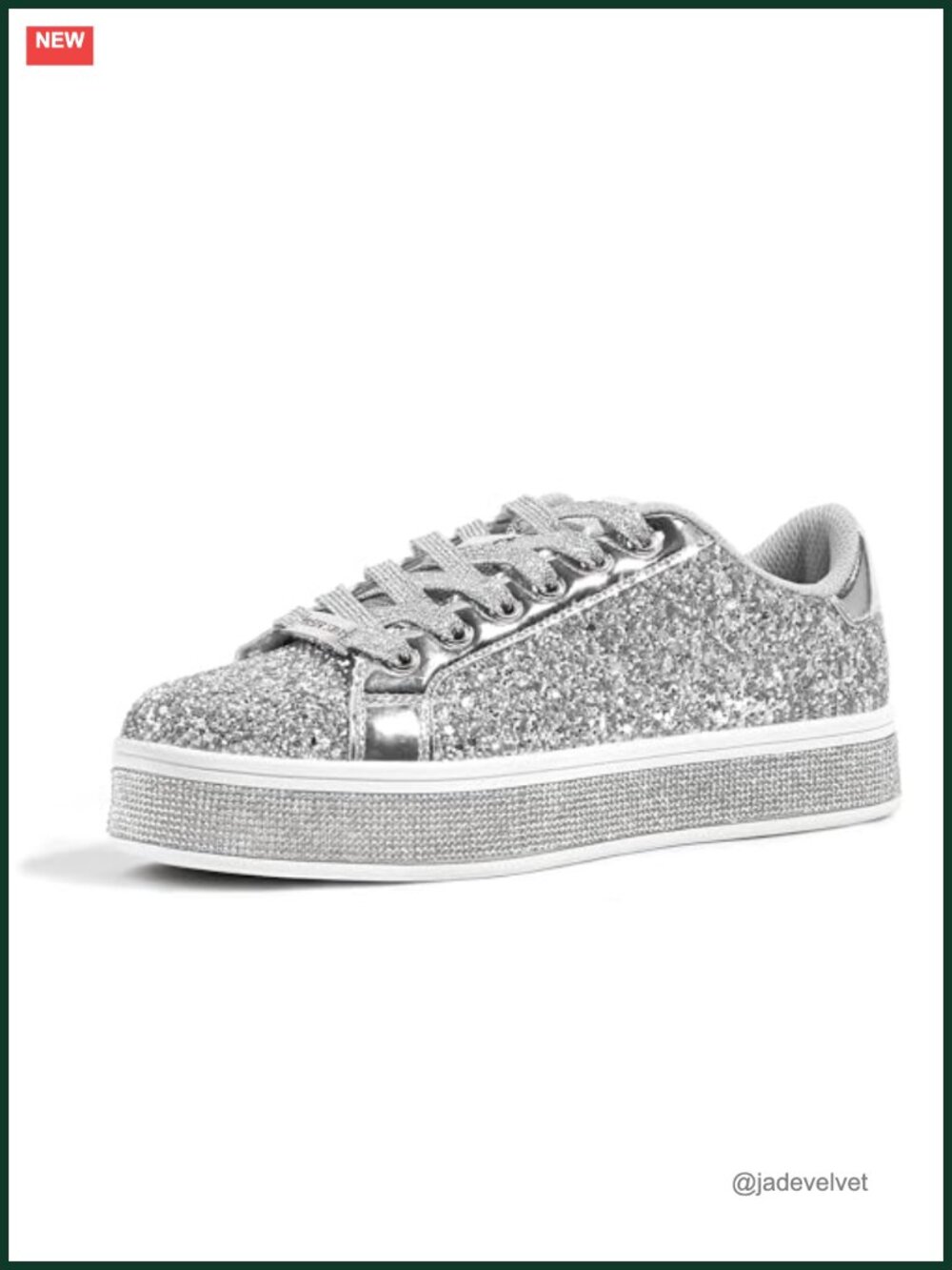 Women's Platform Glitter Sneakers with Rhinestone Outsole, Non-Slip TPR,